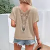 Comercio exterior europeo y americano transfronterizo nueva ronda cuello redondo suéter de punto para mujer artículos de moda espalda hueca hombro descubierto manga corta T