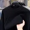 Suéter Casual Simples de Cor Sólida para Homens, Novo Outono e Inverno Solto Gola Redonda Aconchegante Espesso Tricô Patchwork Pulôver