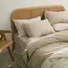 Conjunto de Quatro Peças Liso Colorido 100% Algodão Algodão Lavado Estilo Nórdico Dormitório Estudantil Roupa de Cama 100% Algodão Capa de Edredom Lençol com Elástico