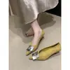 Zapatos de Salón para Mujer 2025 Estilo Nuevo, Gamuza, Punta Fina, Tacón Bajo, con Hebilla Metálica y Tacón Gato, Elegantes Zapatos de Noche
