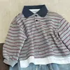 Ropa infantil coreana sudadera de otoño para niños 2026 nueva estilo coreano camisa POLO a rayas jersey infantil sudadera casual