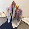 Lenço de Seda de Alta Qualidade com Estampa de Pintura a Óleo Estilo Europeu e Americano, Lenço Quadrado de Seda Sintética, Lenço Versátil para Pescoço, Lenço Quadrado Pequeno, Lenço de Cabeça, Lenço para Mulheres