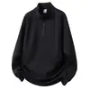 Sudadera de retazos de estilo americano de moda con media cremallera y cuello alto para hombre, nueva sudadera casual holgada de color liso para primavera/otoño, admite impresión personalizada