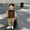 Conjunto de Ropa de Otoño para Niños 2026 Nuevo Estilo Bebé Niños Primavera Otoño Bebé Niño Ropa Elegante Suéter Chaleco Conjunto de Tres Piezas