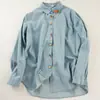 Camisa de Mezclilla Lavada Bordada de Manga Larga para Mujer, Estilo Artista Nuevo de Primavera y Otoño, Top Lindo con Botones al Frente que Reduce la Edad