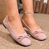 Zapatos de ante de punta redonda transfronterizos con lazo de boca poco profunda para mujer 2025 primavera color sólido tacón plano zapatos de pala comercio exterior talla grande