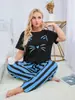 Ropa de Dormir Nueva Transfronteriza Rusa 2024 para Mujer Tallas Grandes Tallas Grandes Estampado de Marca Superior Pantalones Rayados Ropa de Casa