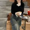 Transfronterizo una generación de otoño e invierno de terciopelo lijado acolchado cálido por dentro manga de cuerno manga larga camiseta chaqueta interior para mujer