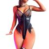 Fornecimento transfronteiriço Comércio exterior europeu e americano Lingerie sexy para mulheres sexy Peça única de couro sintético apertada Zíper transparente Roupa íntima atacado