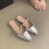 Pantuflas de Medio Zapato Baotou para Mujer para Ropa de Verano para Mujer Nuevo Estilo Hada de Temperamento Plateado Estilo Francés Hermosas Sandalias para Mujer con Tacón Grueso