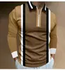 Outono 2024 Novo Exportação Transfronteiriça Masculino 3D Estampado Cor Sólida Casual Zíper Manga Longa Camisa Polo Camisa Paul
