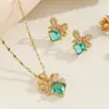 Collar de Acero de Titanio para Mujer, Colgante de Lazo, Pendientes, Anillo, Lujo Ligero, Sensación de Gama Alta, Cadena de Clavícula Incrustada, Pendientes, Venta al por Mayor de Joyería