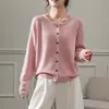 Cárdigan de Punto para Mujer Otoño 2026 Nuevo con Borde Enrollado Cuello Redondo Manga Larga Suéter Abrigo Holgado Abotonado Camisa Base