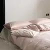 Juego de cuatro piezas de algodón 100% de alta gama, color liso nórdico, alta cuenta de hilos, satén de algodón puro, amigable con la piel, juego de ropa de cama de tres piezas para estudiantes 1.8