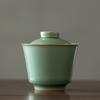 Yue Kiln Celadon Ercai Gai Bowl Tea Cup Única tigela de chá com tampa doméstica pequena ameixa verde Hand-held Tea Bowl