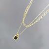 Collar de Doble Concha Negra Cuadrada Nicho ins Apilado Cadena para Clavícula de Gama Alta Moda Versátil Distintiva Cadena de Lana