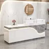 Mostrador de recepción de empresa moderno y sencillo, mostrador de recepción de salón de belleza, tienda de ropa, cajero, barra de esquina, luz luminosa con mostrador
