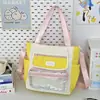 Mochila fofa color block estilo japonês para meninas, adequada para estudantes do ensino fundamental II e médio, bolsa transparente DIY para aulas extras