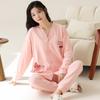 Cardigan Moda Primavera Pijama Feminino Calças de Manga Comprida Algodão Puro Primavera e Outono Conjunto Simples Casual para Usar em Casa Pode Ser Usado Fora