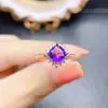 Anillo de Amatista Natural Popular al por Mayor de Fábrica Plata S925 Incrustado con Piedra Principal 6*6 Joyería de Lujo Venta Directa de Fábrica