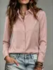 Ropa Femenina Transfronteriza Europea y Americana Rayas Verticales Blancas y Negras Cuello Solapa Manga Larga Camisa Casual para Mujer de un Solo Botón Versátil para Viajes