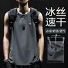 Colete sem mangas de seda de gelo de verão Colete masculino Secagem rápida Ice Sense Solto plus size Masculino Esportes Fitness Camuflagem Camiseta da moda