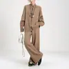 Conjunto casual retro de punto trenzado transfronterizo para mujer, nuevo conjunto de dos piezas para otoño e invierno: cárdigan grueso de un solo botón y pantalones de pierna ancha