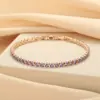 Pulsera de Zirconia Morada Cuadrada de Una Fila para Mujer, Diseño de Moda Xiaohongshu, Pulsera Completa de Diamantes Pequeños de Zirconia