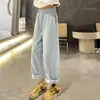Pantalones Casuales Anchos de Pierna Recta Elásticos de Cintura Alta Estilo Nuevo Primavera para Mujer Pantalones Rectos Pantalones Globo Pantalones Zanahoria