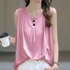 Dopamine Wear Colete Feminino Plus Size Top Sem Mangas Verão Novo Versátil Design de Botão Gola Redonda Roupa Exterior para Mulheres