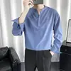 Camisa Holgada para Hombre de Manga Larga Primavera Estilo Coreano Moderna Suelta Cuello Alto Camisa de Manga Larga Ins Guapo Versátil Top para Hombre