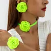 Accesorios Transfronterizos Europeos y Americanos, Collares de Flores de Tela Estilo Pequeño Fragante, Elegante y con Estilo Juego de Joyería de Flores Tridimensionales para Mujer