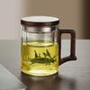 Venta al por mayor del fabricante Juego de tres tazas de té con separación de té y agua para uso en oficina y hogar, con mango de madera, taza de té de vidrio de borosilicato alto