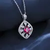 Colar de Prata S925 com Pingente de Pedra Preciosa Vermelho Sangue de Pombo e Corrente de Diamante para Mulheres, Luz Deslumbrante Luxo Vintage Moda Presente de Feriado Estilo Ins