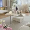 Conjunto de mesa de centro redonda cor creme estilo francês para sala de estar, uso doméstico, mesa de centro de acrílico, mesa de centro e mesa lateral pequenas minimalistas modernas