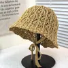 Sombrero de Sol de Paja Tejida con Cinta Park Soo-young para Niños Todo Fósforo Hueco que Muestra la Cara Pequeño de Encaje Tejido a Mano Sombrero de Pescador