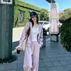Conjunto deportivo casual para mujer en color morado claro para otoño, con sudadera con capucha de corte holgado y pantalones, estilo coreano