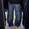 Jeans de Pierna Recta Azules Desgastados Plisados Estilo Americano Sueltos de Cintura Alta Moda Vintage Versátiles Modernos Casuales Y2K