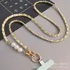 Cordón para Teléfono de Cadena de Cuero con Perlas Cruzado para Mujer, Estilo Ins, Correa Larga, Cadena de Metal, Estilo Nórdico, Nuevo Diseño
