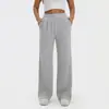 Novas Calças Esportivas Casuais Europeias e Americanas com Bordas Plissadas para Mulheres, Calças Casuais Retas de Tricô de Cintura Alta, Calças Esportivas, Cor Sólida