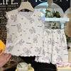 Traje de Manga Corta para Niños, Nuevo Estilo de Verano, Ropa de Casa de Encaje para Niñas, Pantalones Cortos de Seda Helada para Niñas, Conjunto de Dos Piezas, Ropa para Niños al por Mayor