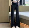 Pantalones de pierna ancha con microcampana de lunares para mujer, nuevo estilo de otoño, cintura alta, corte ajustado con bolsillos, acampanados para petite, pantalones casuales