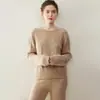 Suéter de Cachemira con Cuello Redondo para Mujer, Suéter Tejido Trenzado de Tres Hilos Engrosado, Top Básico de Lana de Manga Larga Holgado para Otoño e Invierno