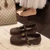 Nuevos Zapatos Mary Jane Marrones Vintage de Verano 2026 para Mujer, con una sola correa de hebilla y corte bajo, absolutamente hermosos al combinarlos con una falda, zapatos pequeños de cuero