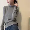 Suéter Básico de Punto de Alta Calidad para Otoño e Invierno, Nuevo, Cómodo, Versátil, Elegante, Color Sólido, Premium, con Volantes, Cuello Semi Alto