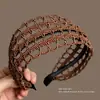 Diadema de corona alta estilo coreano, diadema de borde ancho, diadema para lavarse la cara con dientes, accesorio para el cabello de tela a cuadros de alta gama