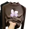 Camiseta de manga larga con forro polar para niña para otoño e invierno, top cálido cepillado de cuello semi-alto para niños