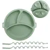 Alimento Complementario Infantil Transfronterizo Vajilla de Silicona Cordón Plato para Cenar Babero Bebé Tazón Complementario Ventosa Tenedor Cuchara Bebé Aprende a Comer