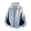 Chamarra con capucha de moda patchwork de bloques de color talla extra para hombre, chaqueta casual holgada de otoño e invierno, sudadera para hombre