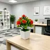Mini Bonsai de Lótus com Folhas Laranjas e 7 Flores Quadrado Transfronteiriço Decoração de Planta em Vaso Pequeno para Escritório Casa Mesa Desktop Flor Artificial